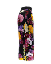 Satin calf-length skirt with hydrangea and floral print -  | Dolce &amp; Gabbana