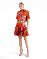 Short cotton skirt with antique rose print -  | Dolce &amp; Gabbana
