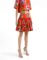 Short cotton skirt with antique rose print -  | Dolce &amp; Gabbana