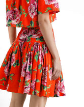 Short cotton skirt with antique rose print -  | Dolce &amp; Gabbana