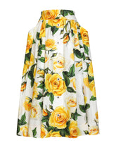 Circle skirt in yellow rose-print cotton -  | Dolce & Gabbana