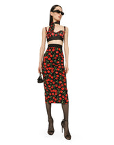 Technical jersey calf-length skirt with elasticated band with logo and cherry print -  | Dolce & Gabbana