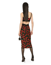 Technical jersey calf-length skirt with elasticated band with logo and cherry print -  | Dolce & Gabbana