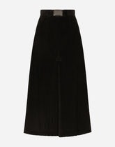 Long corduroy A-line skirt with logo tag -  | Dolce &amp; Gabbana