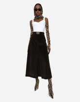 Long corduroy A-line skirt with logo tag -  | Dolce &amp; Gabbana