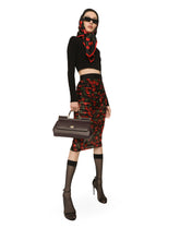 Cherry-print tulle midi skirt with branded elastic and draping -  | Dolce & Gabbana