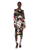 Charmeuse calf-length skirt with rose garden print -  | Dolce & Gabbana