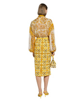 Majolica-print silk charmeuse calf-length skirt -  | Dolce &amp; Gabbana