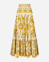 Long majolica-print poplin skirt with ruffles -  | Dolce &amp; Gabbana