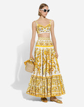 Long majolica-print poplin skirt with ruffles -  | Dolce &amp; Gabbana