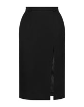 Calf-length wool gabardine skirt with slit -  | Dolce &amp; Gabbana