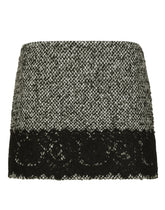 Short micro-tweed skirt with lace insert -  | Dolce &amp; Gabbana