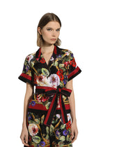 Twill pajama shirt with rose garden print -  | Dolce & Gabbana