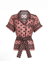 Short-sleeve pajama shirt in silk twill with DG logo scarf print -  | Dolce &amp; Gabbana