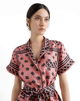 Short-sleeve pajama shirt in silk twill with DG logo scarf print -  | Dolce &amp; Gabbana