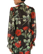 Textured chiffon pussy-bow shirt with rose print -  | Dolce &amp; Gabbana