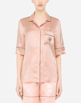 Short-sleeved satin pajama shirt with DG embroidery -  | Dolce &amp; Gabbana
