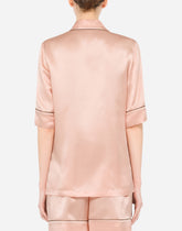 Short-sleeved satin pajama shirt with DG embroidery -  | Dolce &amp; Gabbana