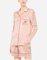 Short-sleeved satin pajama shirt with DG embroidery -  | Dolce &amp; Gabbana