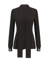 Crepe de chine pussy-bow shirt with crystal DG embellishment -  | Dolce &amp; Gabbana