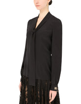 Crepe de chine pussy-bow shirt with crystal DG embellishment -  | Dolce &amp; Gabbana