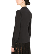 Crepe de chine pussy-bow shirt with crystal DG embellishment -  | Dolce &amp; Gabbana