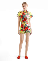 Cotton pussy-bow shirt with bouquet print -  | Dolce &amp; Gabbana