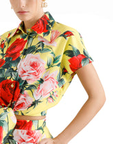 Cotton pussy-bow shirt with bouquet print -  | Dolce &amp; Gabbana