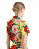 Cotton pussy-bow shirt with bouquet print -  | Dolce &amp; Gabbana
