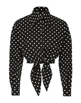 Cropped cotton poplin shirt with knot detail and polka-dot print -  | Dolce &amp; Gabbana