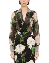 Chiffon shirt with white rose print -  | Dolce &amp; Gabbana
