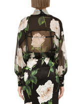 Chiffon shirt with white rose print -  | Dolce &amp; Gabbana