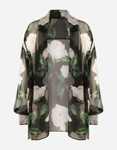 Chiffon shirt with white rose print -  | Dolce &amp; Gabbana