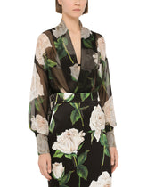 Chiffon shirt with white rose print -  | Dolce &amp; Gabbana