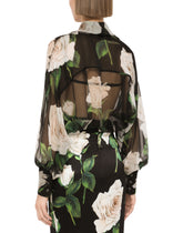 Chiffon shirt with white rose print -  | Dolce &amp; Gabbana