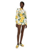 Long-sleeved cotton shirt with yellow rose print -  | Dolce & Gabbana