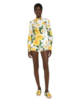 Long-sleeved cotton shirt with yellow rose print -  | Dolce & Gabbana