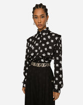 Charmeuse shirt with all-over DG logo print -  | Dolce &amp; Gabbana