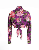 Cotton shirt with rose print bow -  | Dolce &amp; Gabbana