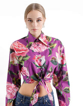 Cotton shirt with rose print bow -  | Dolce &amp; Gabbana