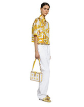 Cropped silk twill shirt with majolica print -  | Dolce &amp; Gabbana