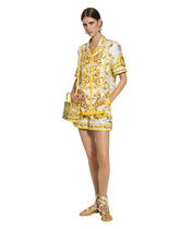 Short-sleeved silk twill shirt with majolica print -  | Dolce &amp; Gabbana
