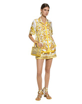 Short-sleeved silk twill shirt with majolica print -  | Dolce &amp; Gabbana