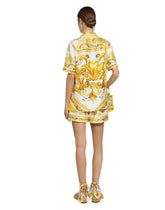 Short-sleeved silk twill shirt with majolica print -  | Dolce &amp; Gabbana