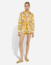 Cropped cotton poplin shirt with majolica print -  | Dolce &amp; Gabbana