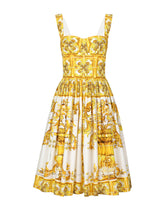 Midi corset dress in cotton poplin with majolica print -  | Dolce &amp; Gabbana
