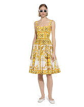 Midi corset dress in cotton poplin with majolica print -  | Dolce &amp; Gabbana