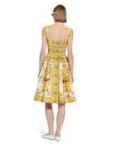 Midi corset dress in cotton poplin with majolica print -  | Dolce &amp; Gabbana