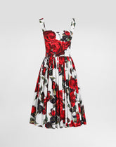 Calf-length corset dress with rose print -  | Dolce &amp; Gabbana
