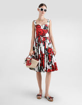 Calf-length corset dress with rose print -  | Dolce &amp; Gabbana